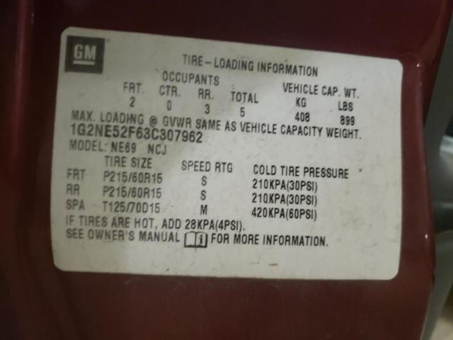 1G2NE52F63C307962 - 2003 PONTIAC GRAND AM SE MAROON photo 12