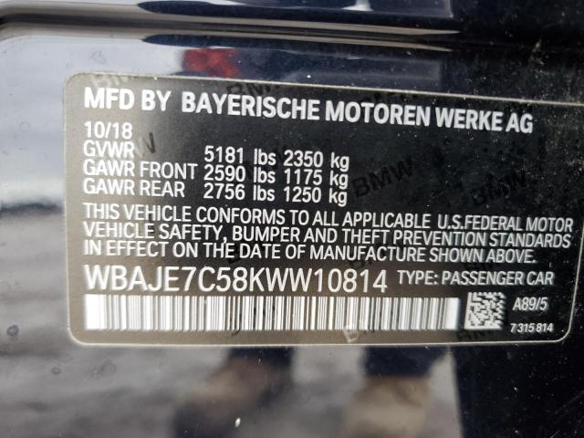 WBAJE7C58KWW10814 - 2019 BMW 540 XI BLUE photo 12