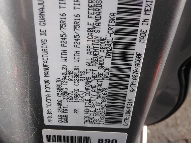 3TYSX5ENXLT001670 - 2020 TOYOTA TACOMA ACCESS CAB ვერცხლისფერი ფოტო 10