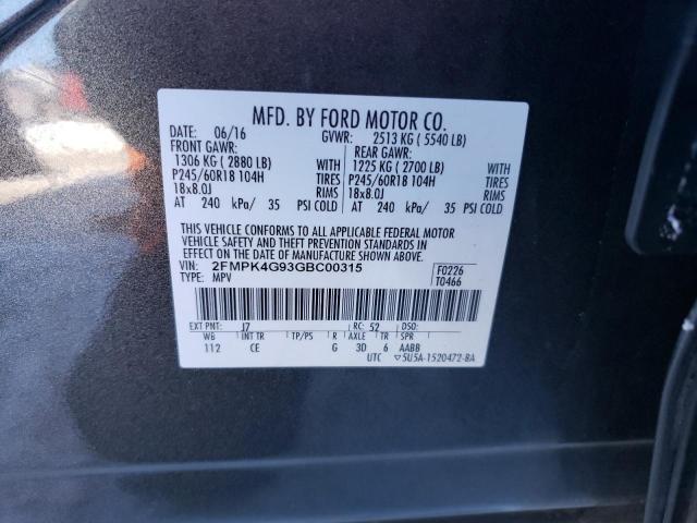 2FMPK4G93GBC00315 - 2016 FORD EDGE SE GRAY photo 14