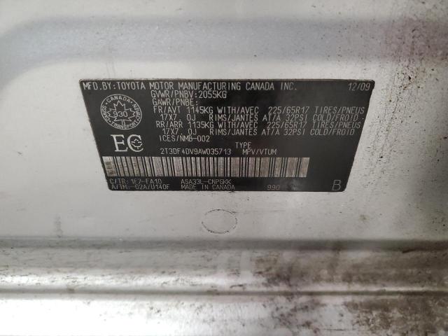 2T3DF4DV9AW035713 - 2010 TOYOTA RAV4 LIMITED SILVER photo 13