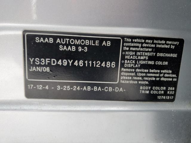 YS3FD49Y461112486 - 2006 SAAB 9-3 SILVER photo 12