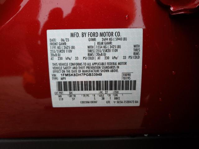 1FMSK8DH7PGB33949 - 2023 FORD EXPLORER XLT RED photo 13