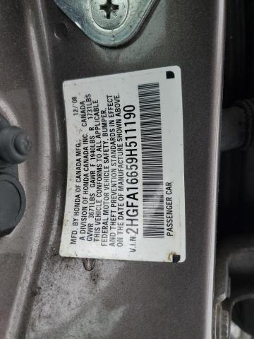 2HGFA16659H511190 - 2009 HONDA CIVIC LX-S Շագանակագույն լուսանկար 12