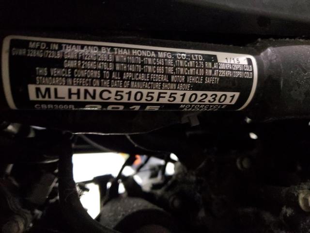 MLHNC5105F5102301 - 2015 HONDA CBR300 R BLACK photo 10