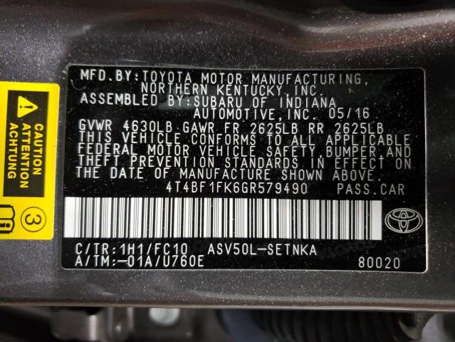4T4BF1FK6GR579490 - 2016 TOYOTA CAMRY LE SILVER photo 13