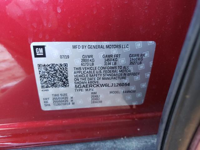 5GAERCKW6LJ126054 - 2020 BUICK ENCLAVE PREMIUM RED photo 12