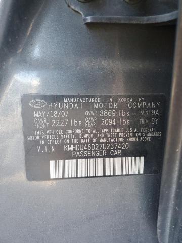 KMHDU46D27U237420 - 2007 HYUNDAI ELANTRA GLS GRAY photo 12