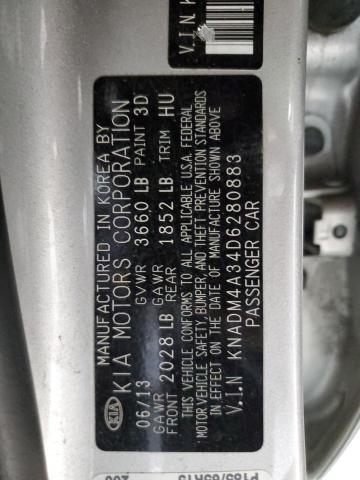 KNADM4A34D6280883 - 2013 KIA RIO LX SILVER photo 12