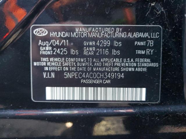 5NPEC4AC0CH349194 - 2012 HYUNDAI SONATA SE BLACK photo 12