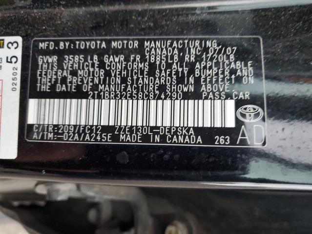 2T1BR32E58C874290 - 2008 TOYOTA COROLLA CE BLACK photo 12