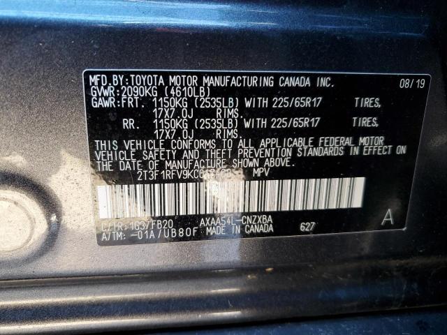 2T3F1RFV9KC047400 - 2019 TOYOTA RAV4 LE GRAY photo 12