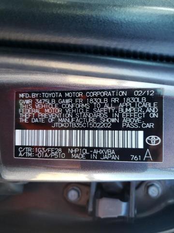 JTDKDTB35C1502202 - 2012 TOYOTA PRIUS C GRAY photo 12