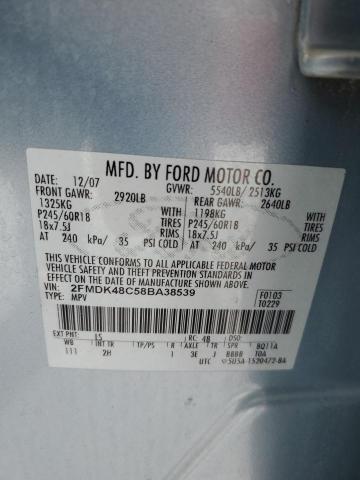 2FMDK48C58BA38539 - 2008 FORD EDGE SEL BLUE photo 12