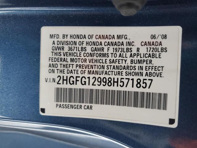 2HGFG12998H571857 - 2008 HONDA CIVIC EXL ლურჯი ფოტო 12