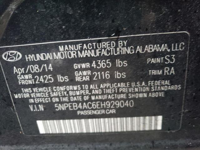 5NPEB4AC6EH929040 - 2014 HYUNDAI SONATA GLS BLACK photo 12