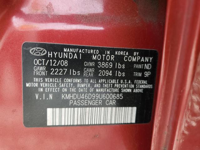 KMHDU46D99U600685 - 2009 HYUNDAI ELANTRA GLS RED photo 12