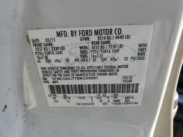 1FMCU0C77BKC05991 - 2011 FORD ESCAPE XLS WHITE photo 12