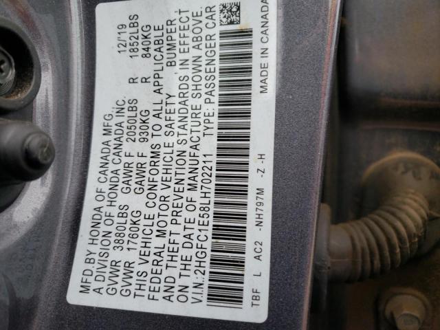 2HGFC1E58LH702211 - 2020 HONDA CIVIC SI GRAY photo 13