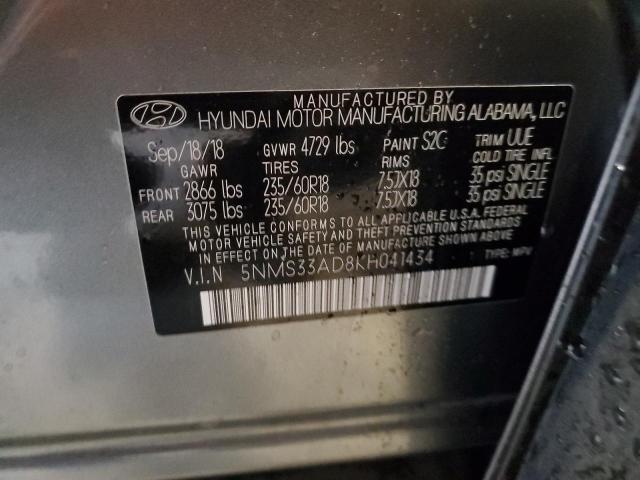 5NMS33AD8KH041434 - 2019 HYUNDAI SANTA FE SEL GRAY photo 13