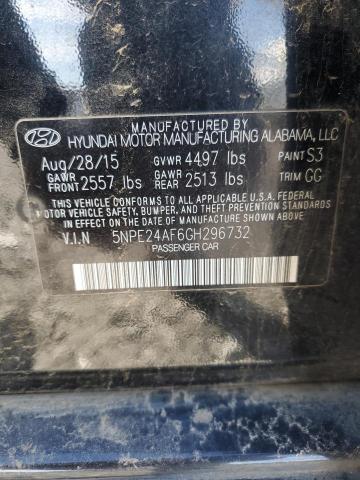 5NPE24AF6GH296732 - 2016 HYUNDAI SONATA SE BLACK photo 12