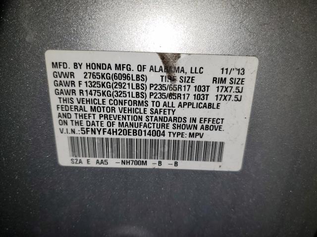 5FNYF4H20EB014004 - 2014 HONDA PILOT LX SILVER photo 13