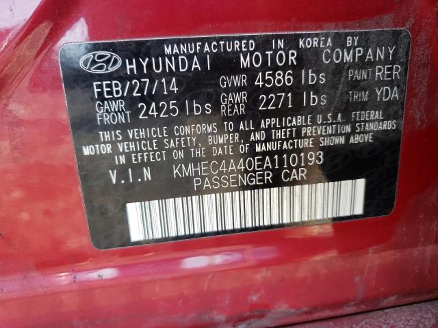 KMHEC4A40EA110193 - 2014 HYUNDAI SONATA HYBRID RED photo 10