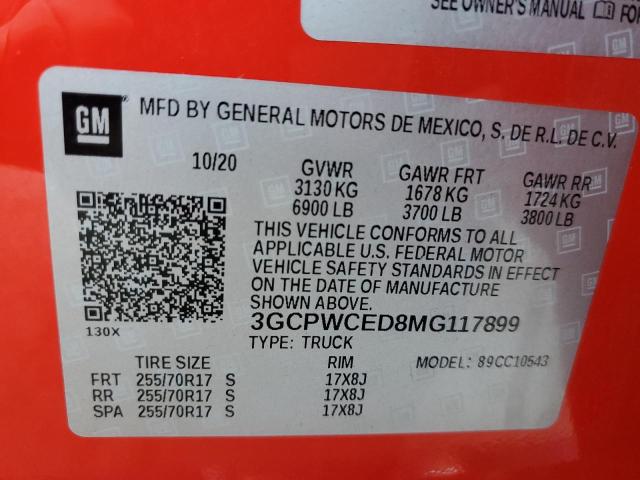 3GCPWCED8MG117899 - 2021 CHEVROLET SILVERADO C1500 LT RED photo 12