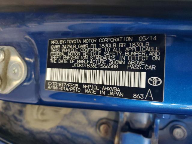 JTDKDTB36E1566588 - 2014 TOYOTA PRIUS C BLUE photo 12