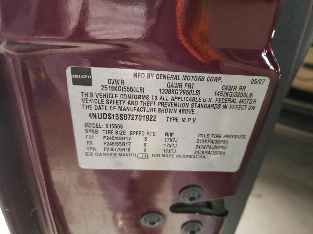 4NUDS13S872701922 - 2007 ISUZU ASCENDER S ბურგუნდია ფოტო 13