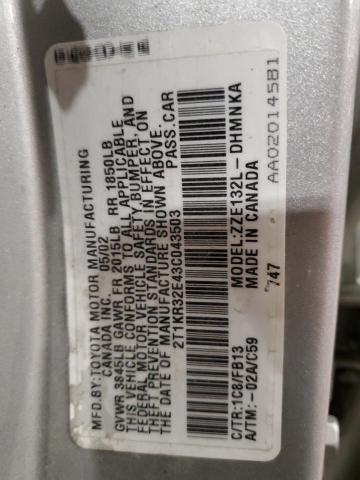 2T1KR32E43C043503 - 2003 TOYOTA COROLLA MA XR SILVER photo 12