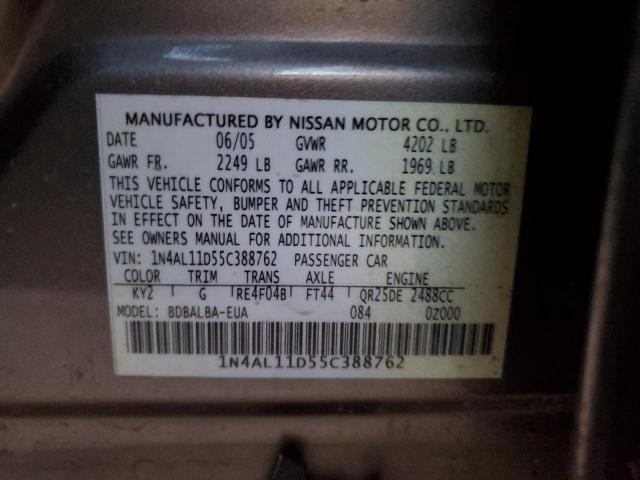 1N4AL11D55C388762 - 2005 NISSAN ALTIMA S GRAY photo 13