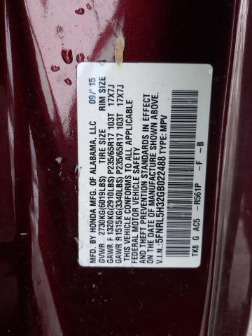 5FNRL5H32GB022488 - 2016 HONDA ODYSSEY SE BURGUNDY photo 14