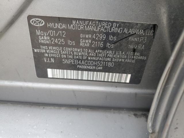 5NPEB4AC0DH521180 - 2013 HYUNDAI SONATA GLS GRAY photo 12