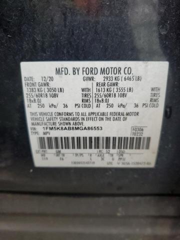 1FM5K8AB8MGA86553 - 2021 FORD EXPLORER POLICE INTERCEPTOR ორფეროვანი ფოტო 13