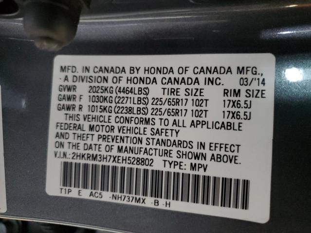 2HKRM3H7XEH528802 - 2014 HONDA CR-V EXL BLACK photo 12