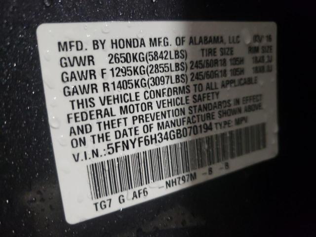 5FNYF6H34GB070194 - 2016 HONDA PILOT EX GRAY photo 13