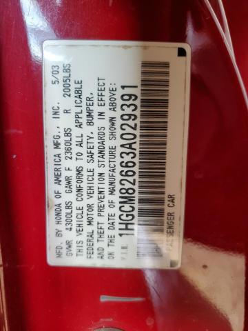 1HGCM82663A029391 - 2003 HONDA ACCORD EX RED photo 12