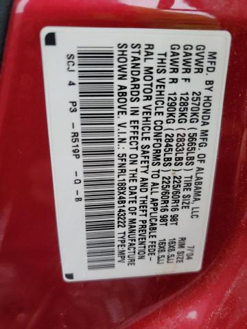 5FNRL188X4B143222 - 2004 HONDA ODYSSEY EX RED photo 13