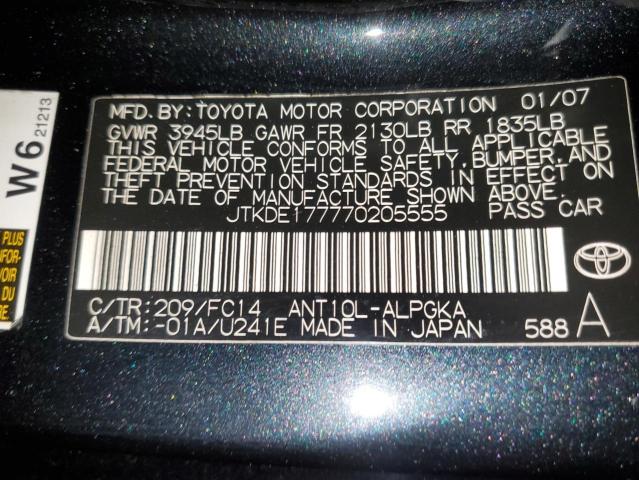 JTKDE177770205555 - 2007 TOYOTA SCION TC შავი ფოტო 12