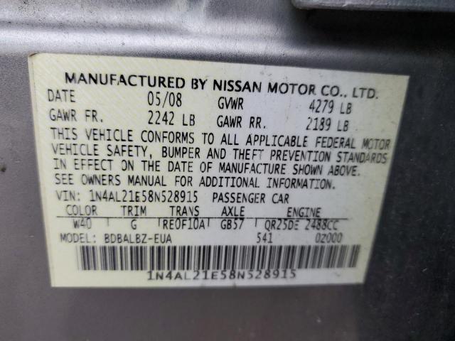 1N4AL21E58N528915 - 2008 NISSAN ALTIMA 2.5 GRAY photo 12