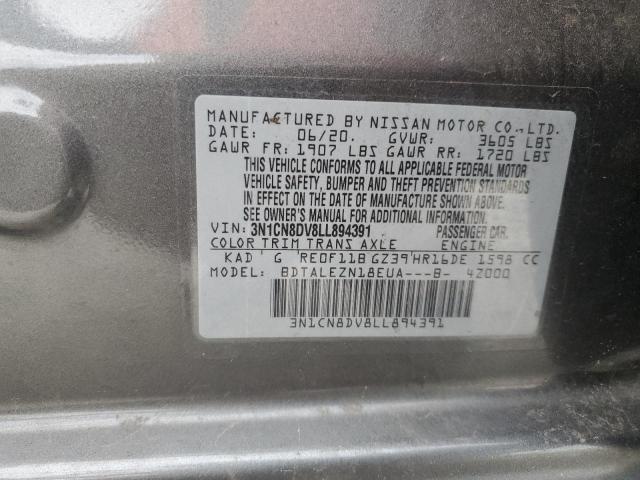 3N1CN8DV8LL894391 - 2020 NISSAN VERSA S GRAY photo 12