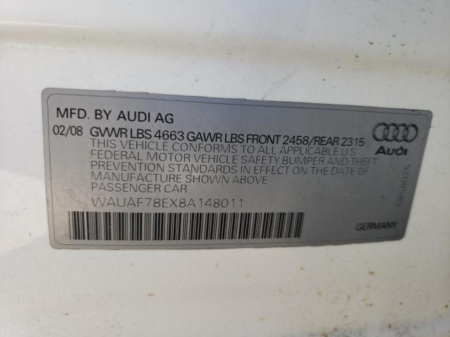 WAUAF78EX8A148011 - 2008 AUDI A4 2.0T WHITE photo 12