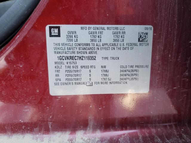 1GCVKREC7HZ118352 - 2017 CHEVROLET SILVERADO K1500 LT RED photo 12