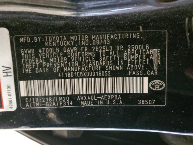 4T1BD1EBXDU016052 - 2013 TOYOTA AVALON HYBRID BLACK photo 12