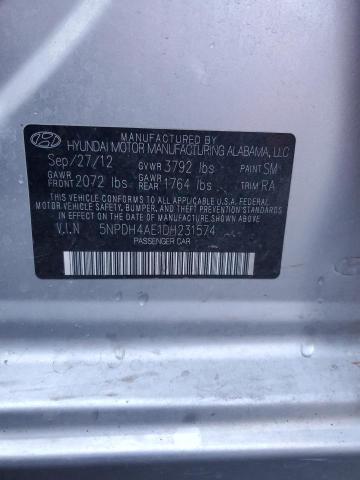 5NPDH4AE1DH231574 - 2013 HYUNDAI ELANTRA GLS SILVER photo 12