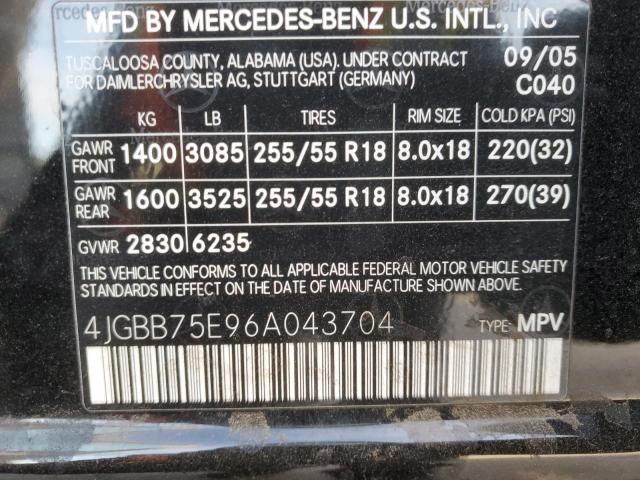 4JGBB75E96A043704 - 2006 MERCEDES-BENZ ML 500 BLACK photo 13