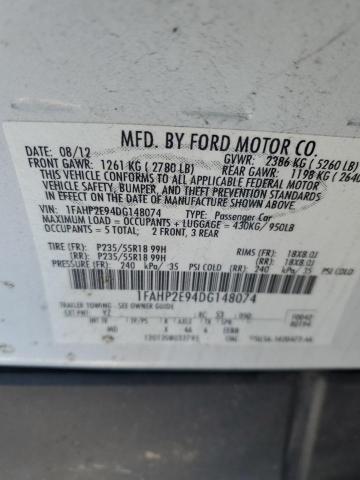 1FAHP2E94DG148074 - 2013 FORD TAURUS SEL WHITE photo 12