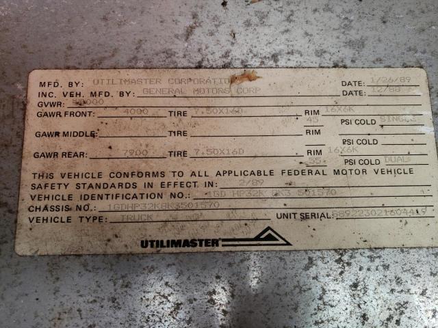 1GDHP32K8K3501570 - 1989 GMC FORWARD CO P3500 WHITE photo 13