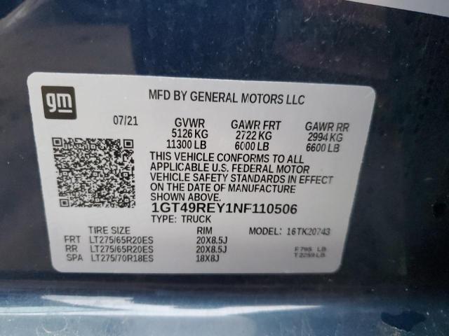 1GT49REY1NF110506 - 2022 GMC SIERRA K2500 DENALI BLUE photo 12